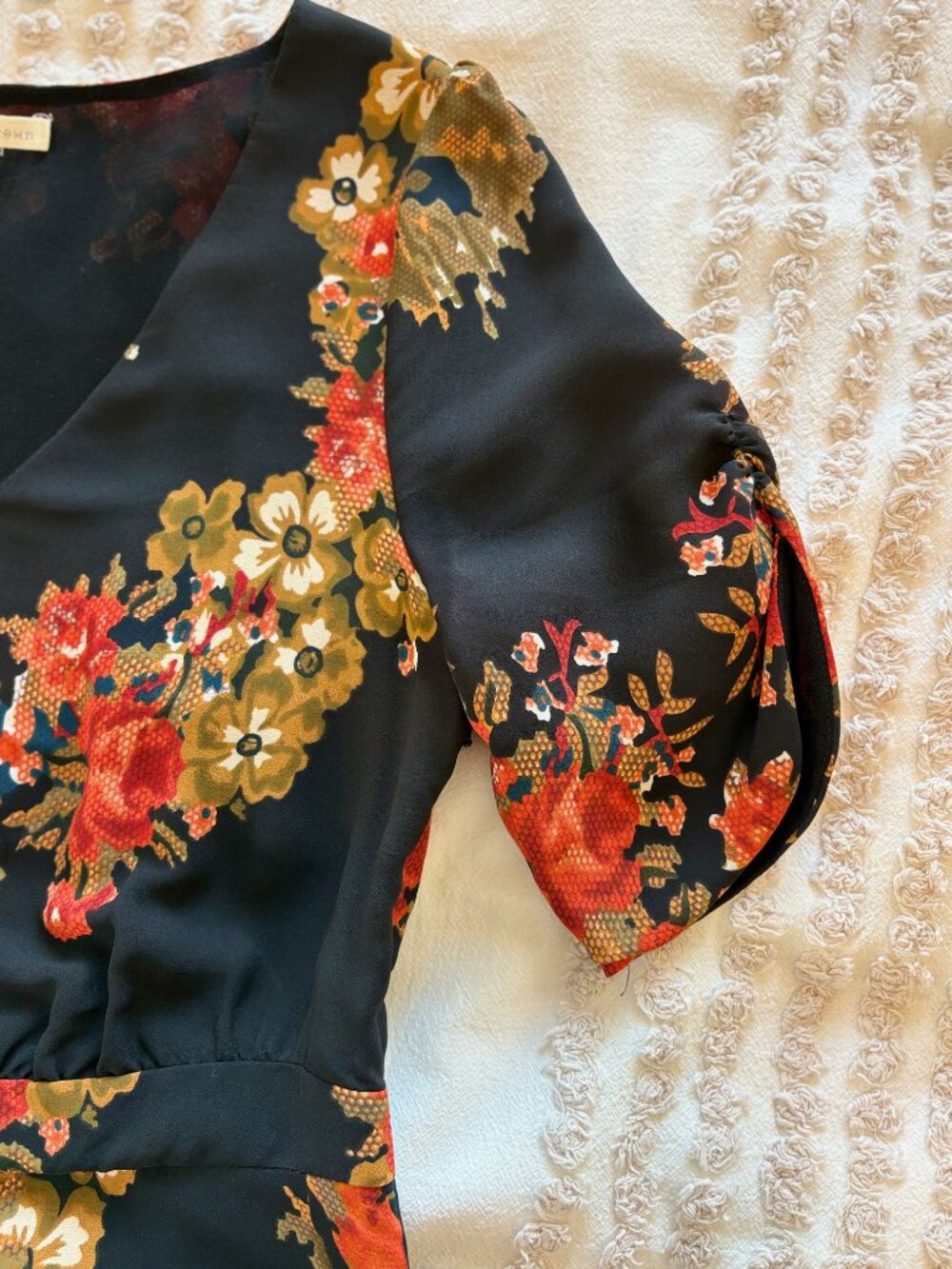 Anthropologie Black Maxi Dress with Orange & Gold Floral Print - Picture 6 of 7